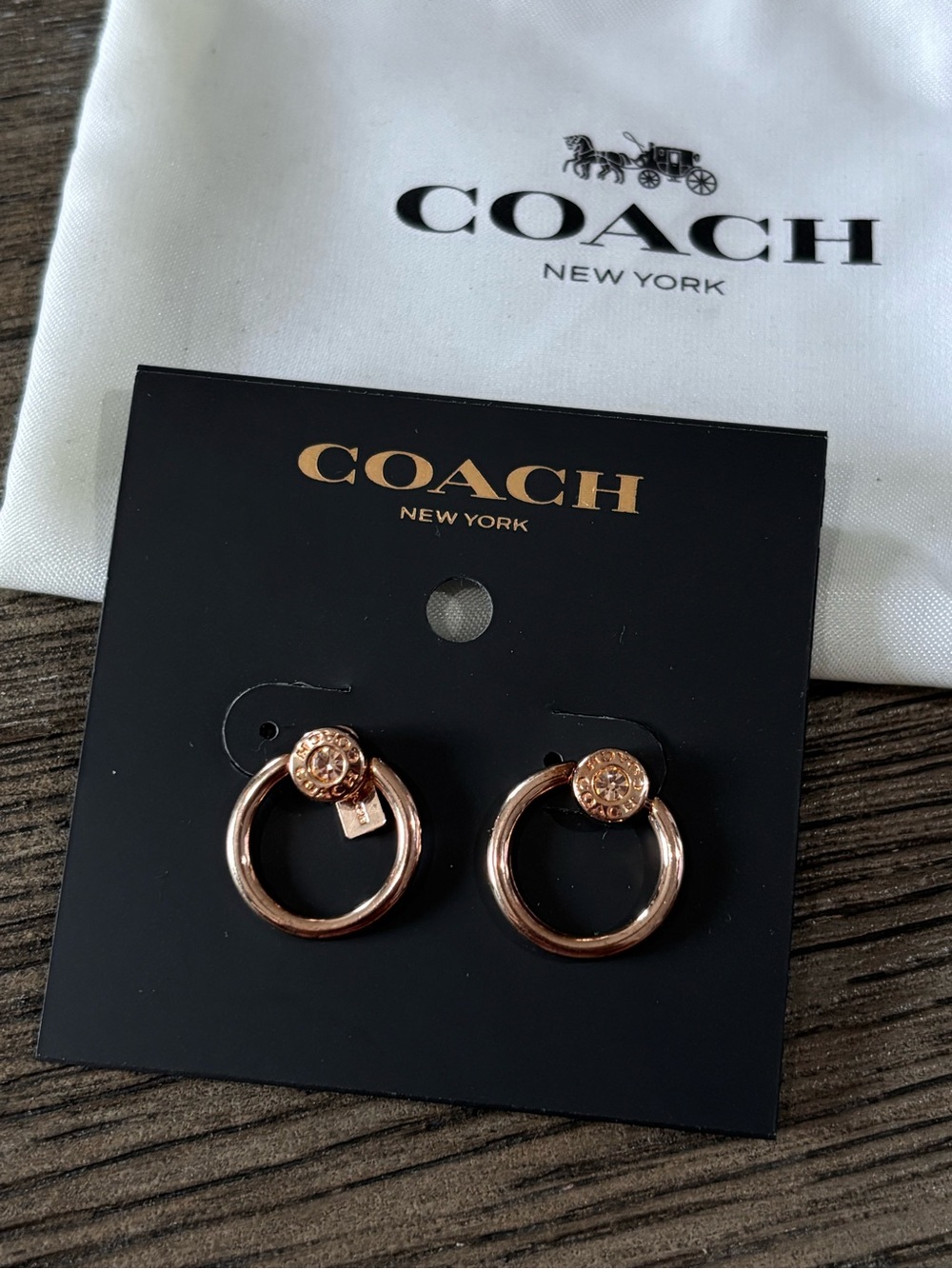 🆕 NWT Coach Rose Gold Open Circle Halo Logo Earrings ✨ Retail $88 - Picture 3 of 5